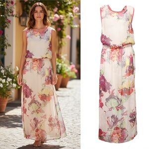 Ted Baker Sheer Mosco Treasured Orchid Maxi Dress Swim Coverup Slit 8/10 SMALL